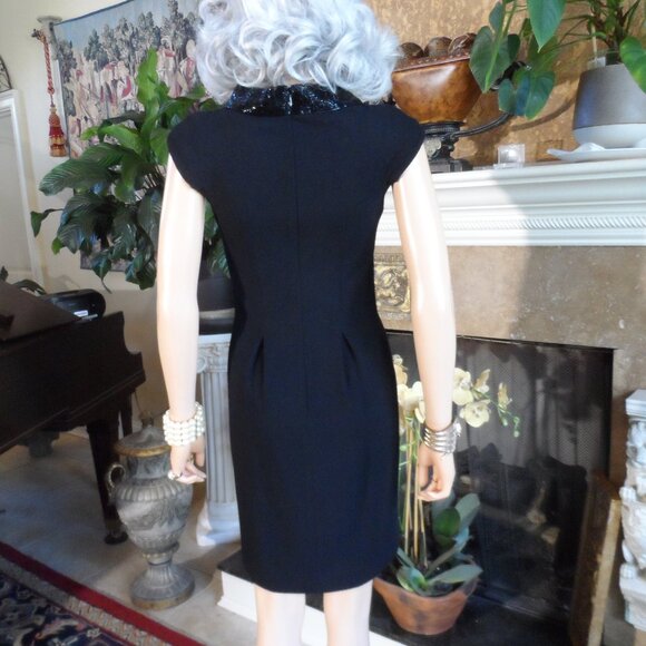 New Moschino CheapandChic Black Sheath Dress w. Beaded Stand Up Collar Size 4 - Picture 11 of 16